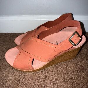 Birkenstock Papillio Samira Rivets Sandal Size 36 Wedge Heel Earth Red Pink NWOB